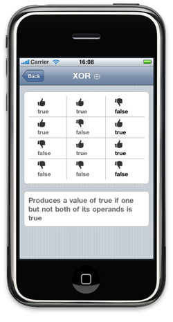 A screenshot of Truth Tables running on the iPhone simulator A screenshot of Truth Tables running on the iPhone simulator